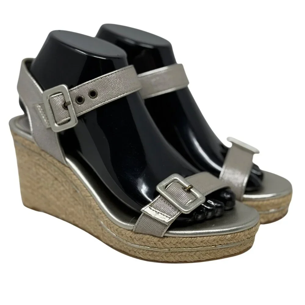 Michelle D Silver‎ Buckle Hugs Strappy Wedge Espadrille Sandals Size 7M